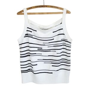ST JOHN SPORT by Marie Gray Luxe Square Neck Knit Black White Tank Top Camisole